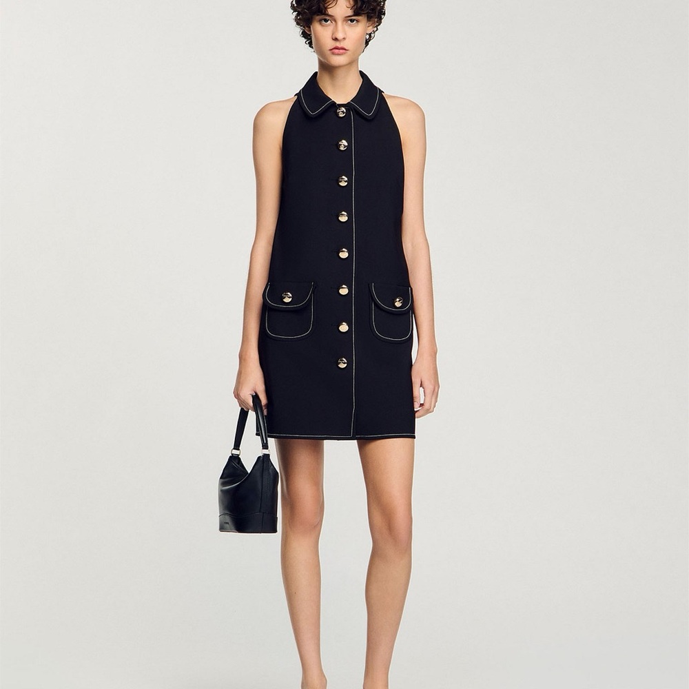 Sandro Melodie Noir Black Dress with Gold Accents Sz EU40 (US 8/10)  NWT $445